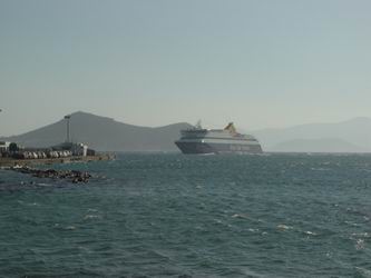 Blue Star ferry arriving in Naxos, Greece