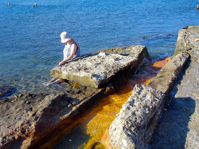 Hot springs of loutra, kythnos greece