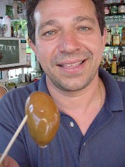 Takis and giant Greek olive at Saga Hotel in Poros