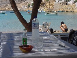 Amodia in Heronissos, Sifnos and a bottle of Ouzo Mini waiting for me to take the photo
